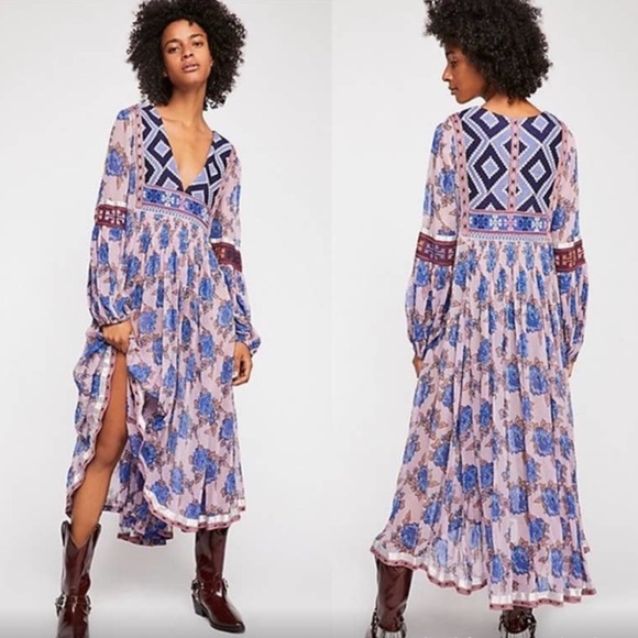 Free People | Dresses | Free People Bold Blooms Embroidered Maxi Dress Xs  Euc | Poshmark